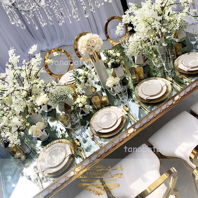 Hot sales stainless steel wedding design modern gold dining tables and chairs
