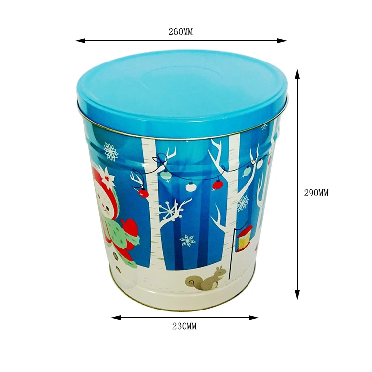 Food Grade  Easter Christmas 1/2/3.5/6.5 Gallon Tinplate Round Printed Popcorn Bucket Cookie Food Tin Box