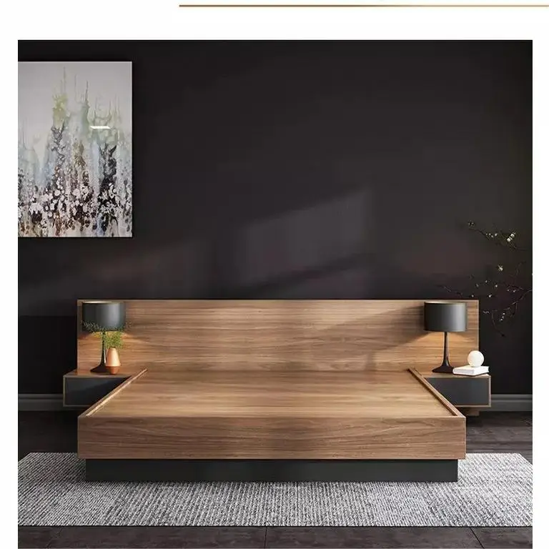 Customized Modern Bedrooms Sets Wood Storage Beds MDF Tatami Double Bed Frame With Storage and Headboard