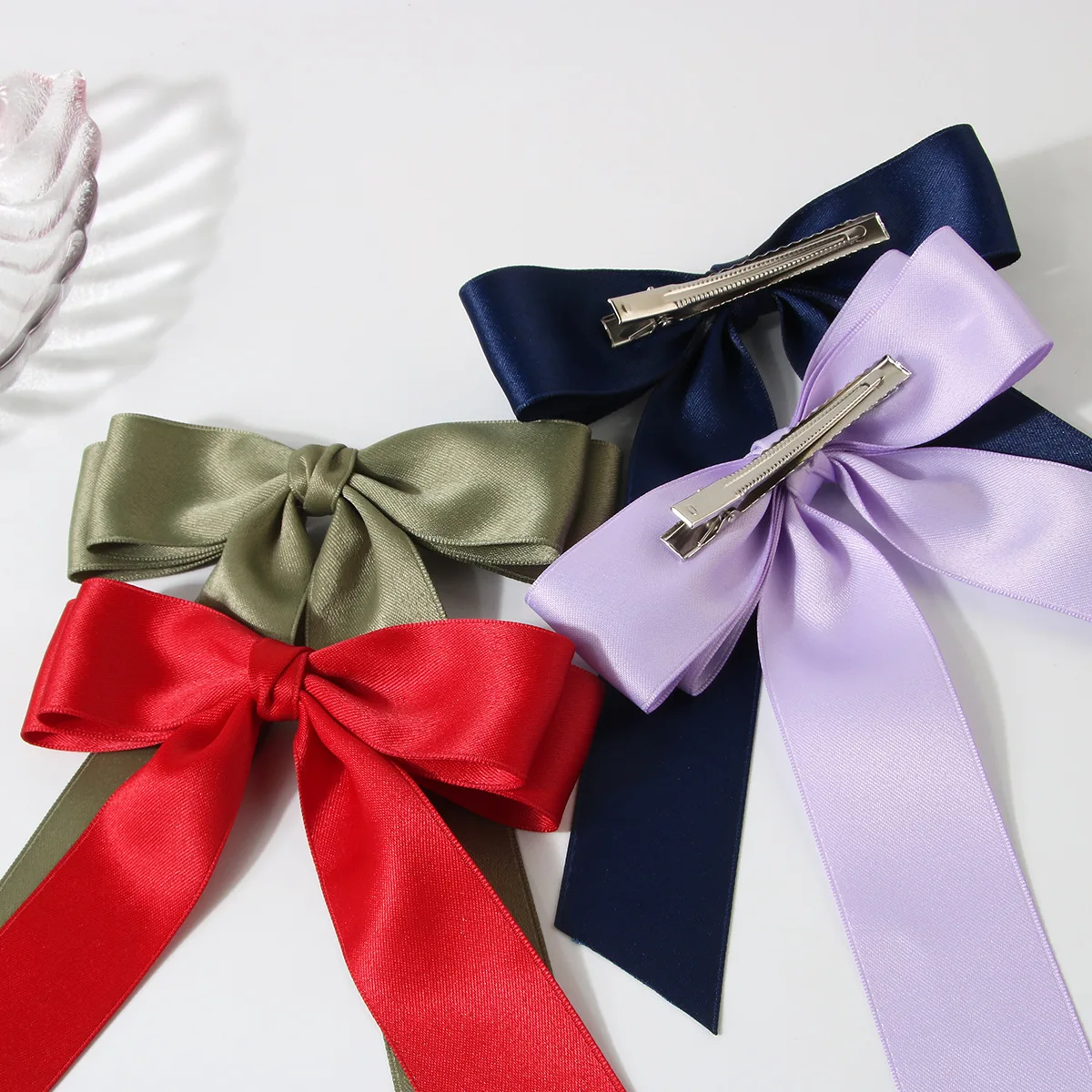 New Women Large Bow Hairpin Bowknot Stain Bow Summer Barrettes Solid Color Ponytail Clip Hair Accessories