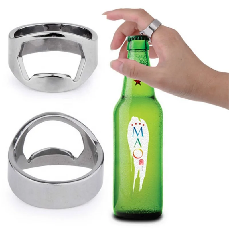 Stainless Steel Ring Finger Easy Tablet Wine Bottle Soda Drink Utensils Open Loop Beer Bottle Opener Drink Utensils