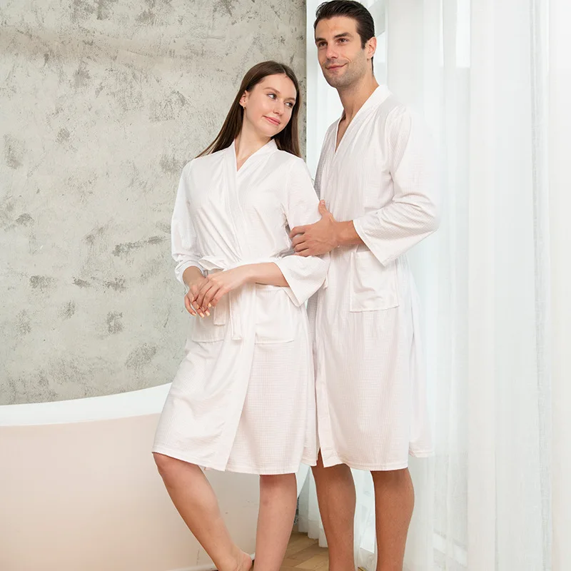 unisex light polyester knee length Kimono Waffle Spa Bathrobe