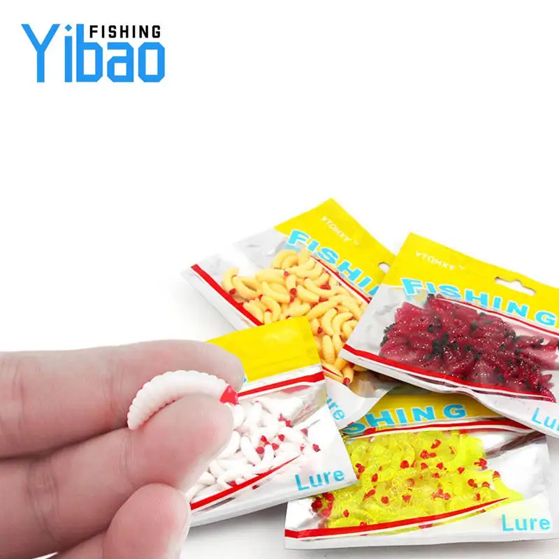 YIBAO 100 pieces Simulation Earthworm maggot 2cm 0.4g  Artificial Fishing Worms rubber Fishy Smell Lure Soft Bait Fishing Tackle