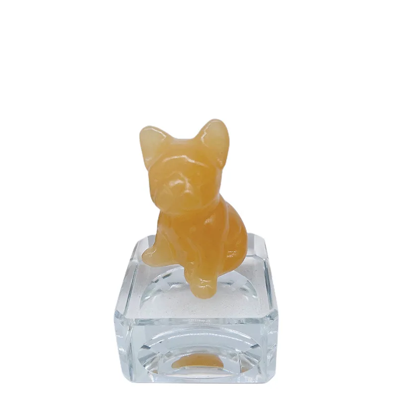 HZ Natural Gemstone Stone Quartz Hand Carved Crystal French Bulldog Dog for Home Decor