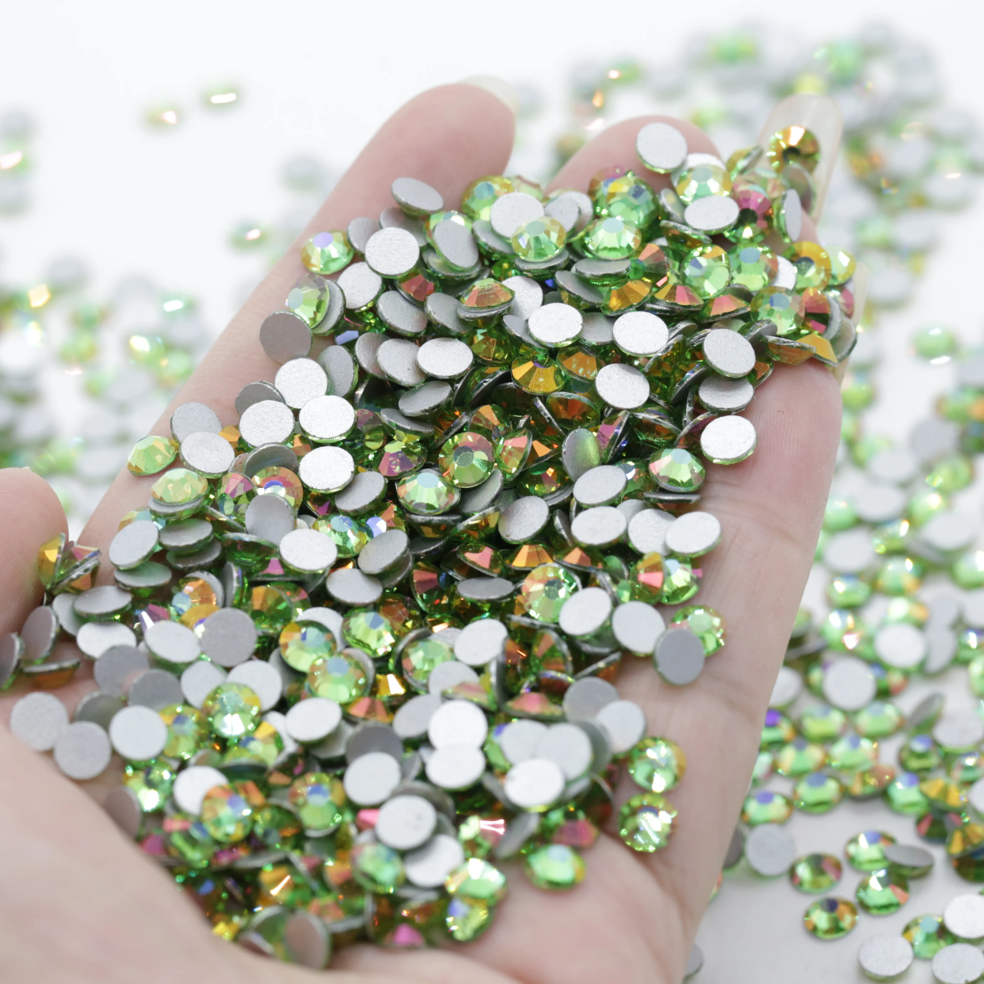 XULIN Wholesale SS6-SS20 Non Hotfix Flatback Mirage Peridot Color Glass Rhinestone Beads For Jewelry Making