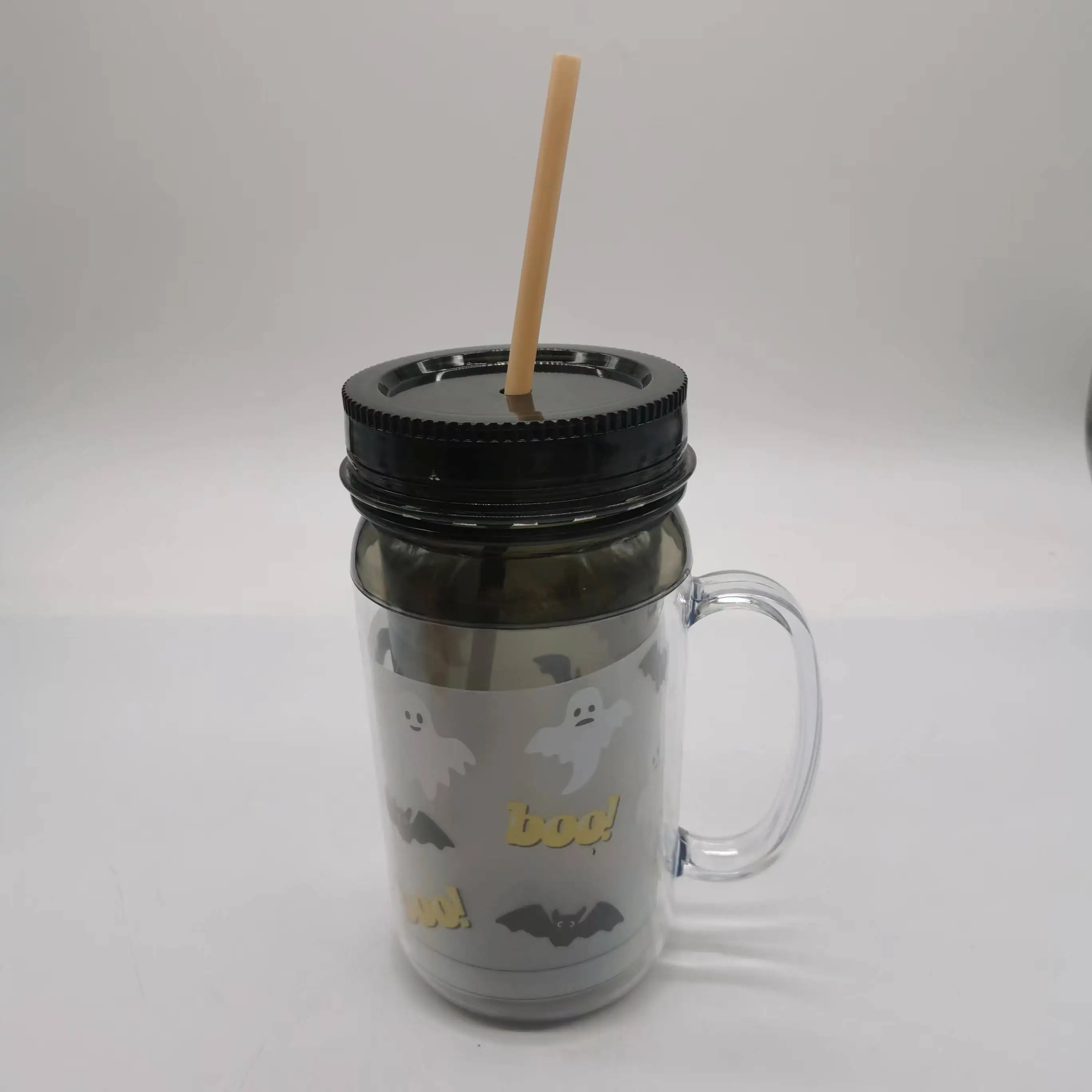 Halloween large capacity plastic water bottle with straw and pattern marking reusable drinking bottle for bar parties