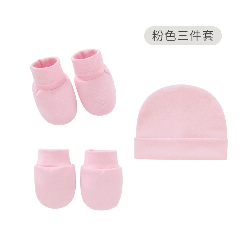 Newborn fetal hat+mittens+foot cover set summer single layer baby hat set
