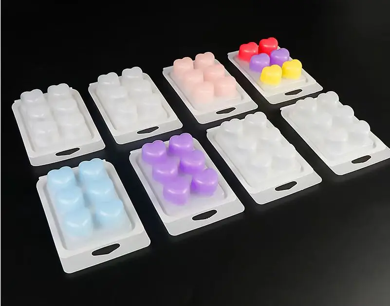 Custom Round Flower Shape 6 Compartment Clamshell Bar Wax Melt Packaging Plastic Wax Melt Molds Cube Clamshell Packaging