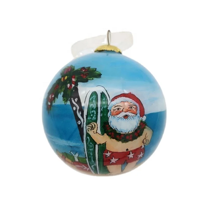 Custom Handmade Inside Painting Glass Ball 8cm Blue Round Inner Hand Painted Blown Glass Christmas Ball