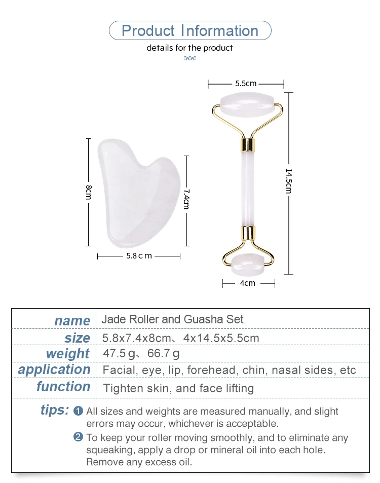 Factory Price High Quality nephrite white jade roller and guasha set, Skin care tool white jade face roller and gua sha