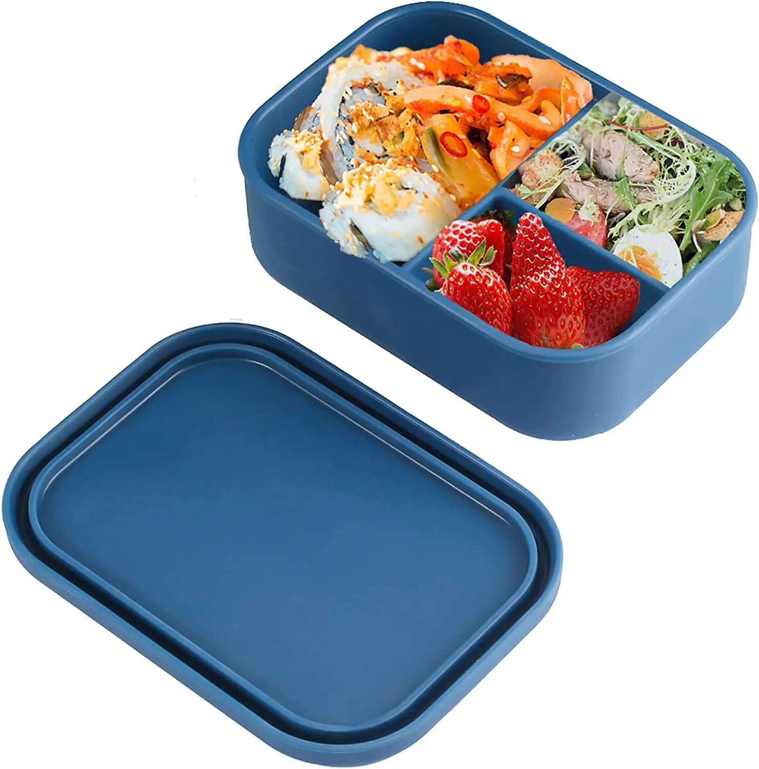 Food Grade Silicone  3 Compartments Food Storage Box Silicone Food Container Bento Lunch Box for kids traveling