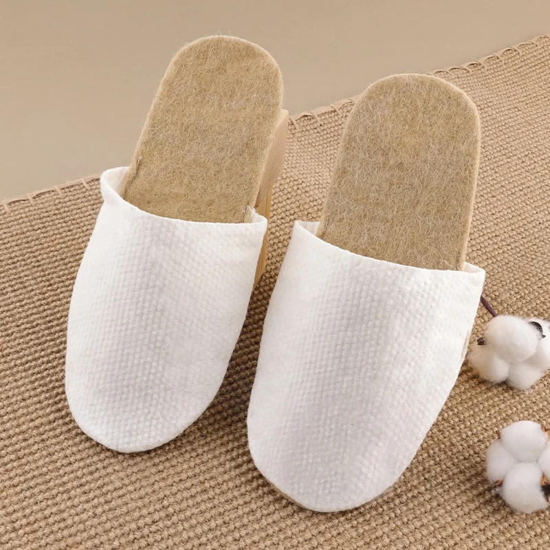 Eco-Friendly Super Soft Comfort Closed Toe Natural 100% Cotton Jute Felt Sole Luxury Hotel Footwear Slippers