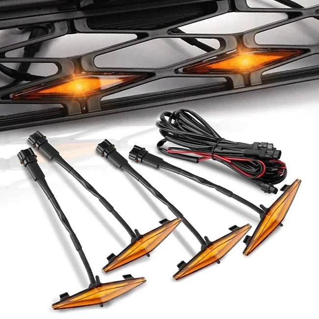 Grille Car LED Amber Lights DRL Lamps For Toyota 4Runner TRD Pro LED Front Grille Running Lights 12V 6W Warning Emergency Light