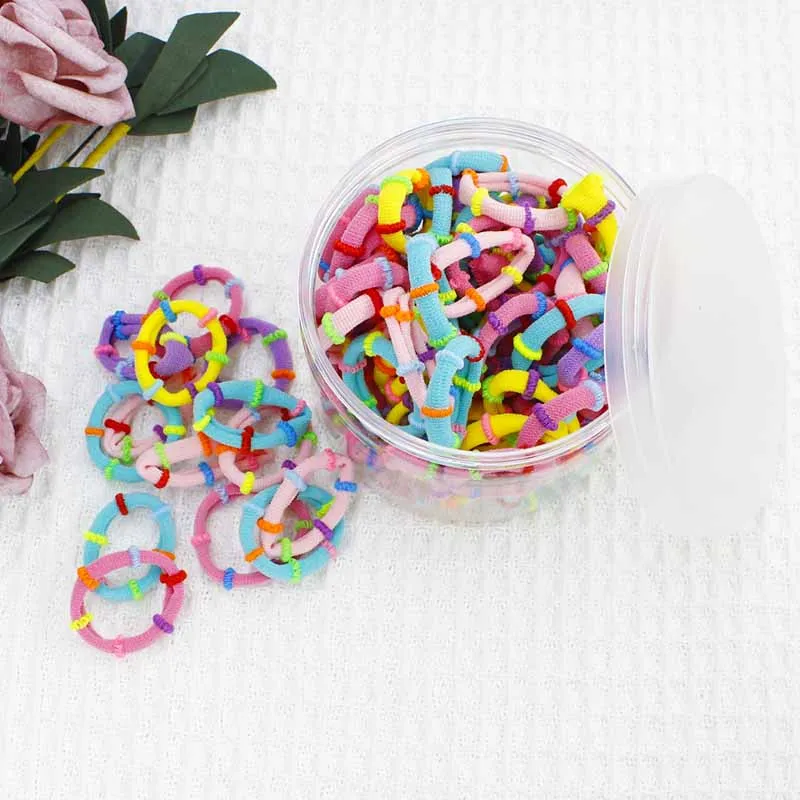 kids mix color mini elastic hair bands with stripes pack in box cute girls hair band 100pcs per box