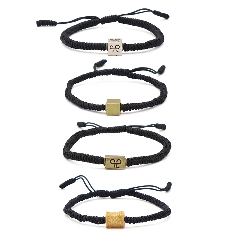 Wholesale Women Men OEM Custom Friendship Jewelry Antique Copper Connector Charm Ajustable Rope Handmade Woven Macrame Bracelet