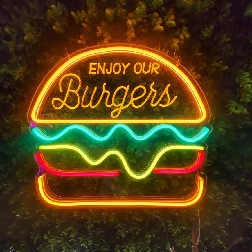 Tacos Pizza Beer Advertising Neon Light USB Powered Led Hamburger Neon Sign For Wall Restaurant Pub Food Party Bar Decoration