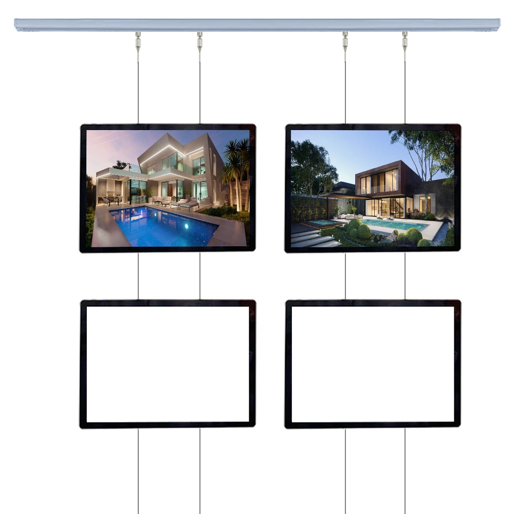 4 x A3 Dual-Sided Poster Frames Illuminated Hanging LED Light Box for Real Estate Window Display Systems