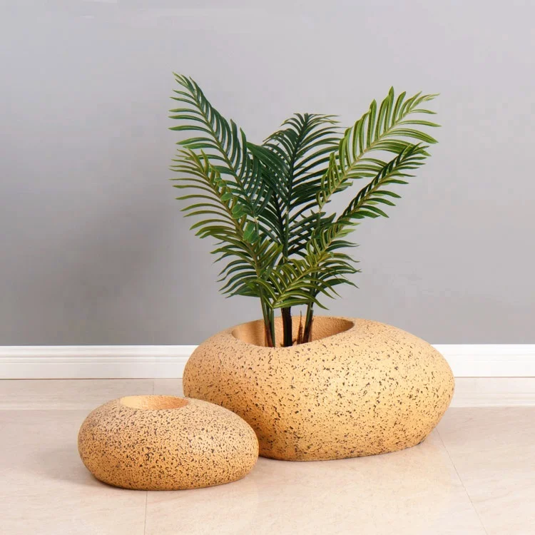 Decoration Home Hotel Green Garden Planter Natural Yellow Stone Floor Vases for Shopping Mall Decor