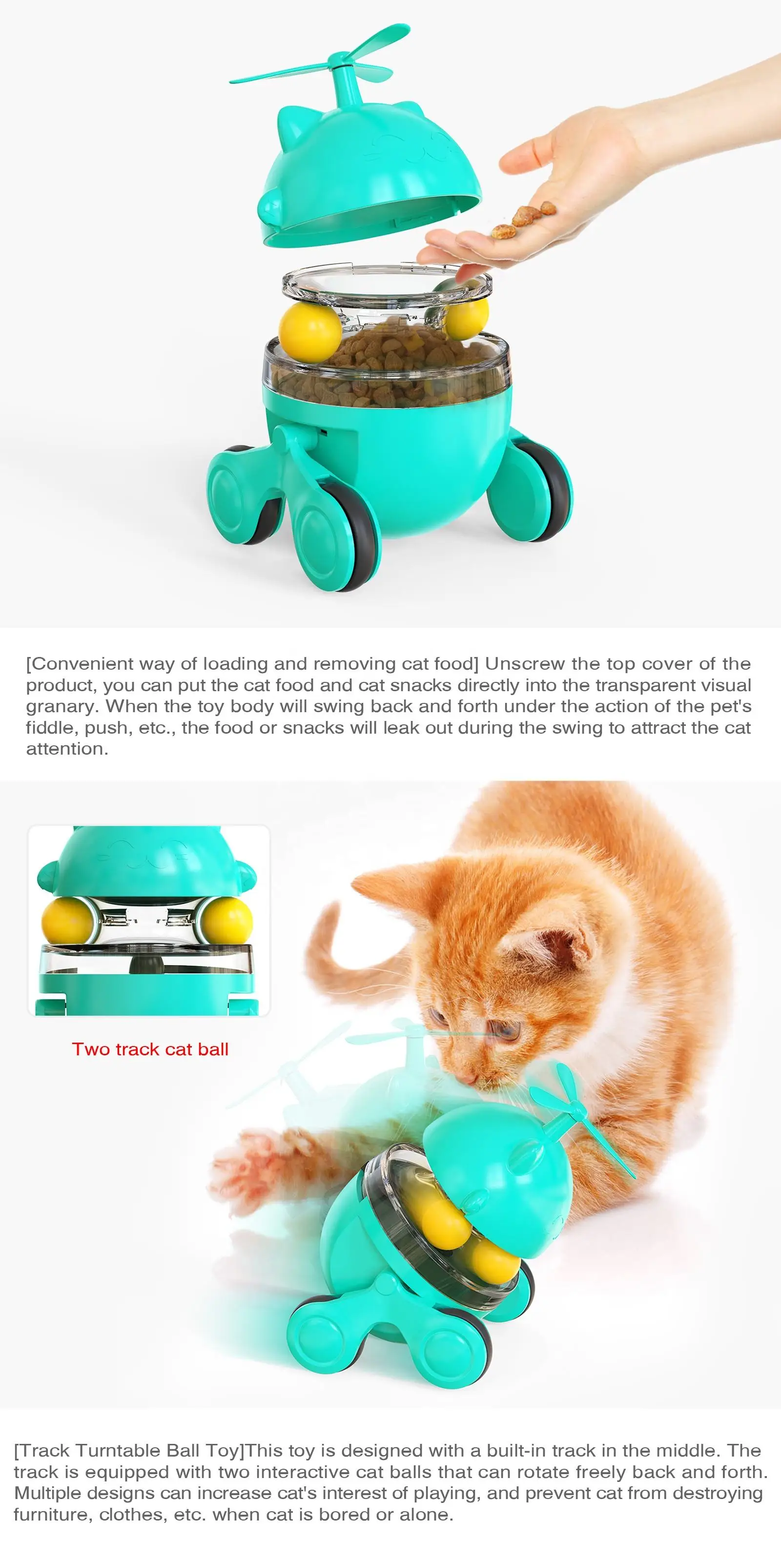 Sohpety Custom Plastic Pet Cat Shape Interactive Feeder With Propepper Track Ball Unique Toy Robots Cat