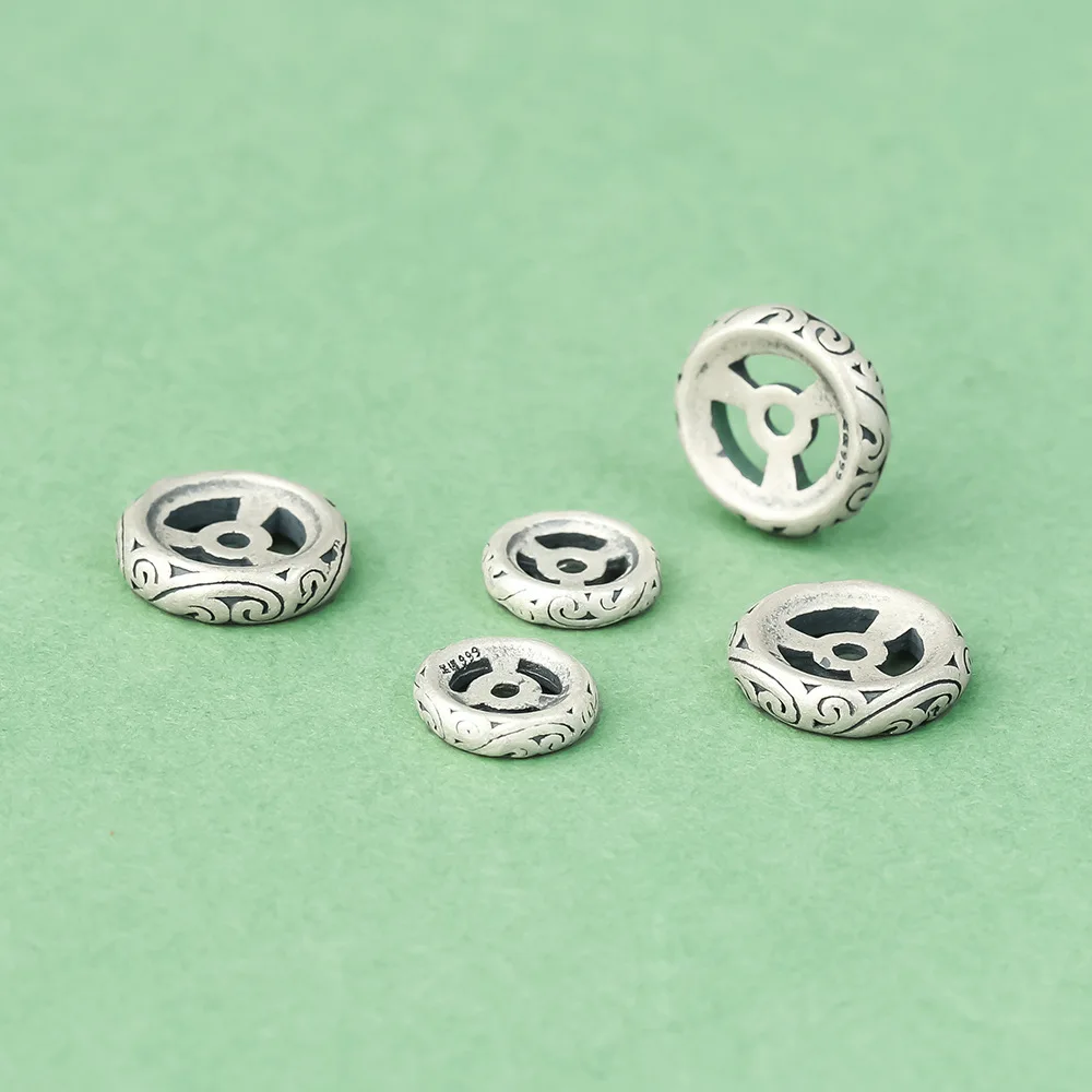 National Fashion Retro Gasket Spacer Disc Bracelet Necklace DIY Accessories for Women S925 Silver Sterling Silver
