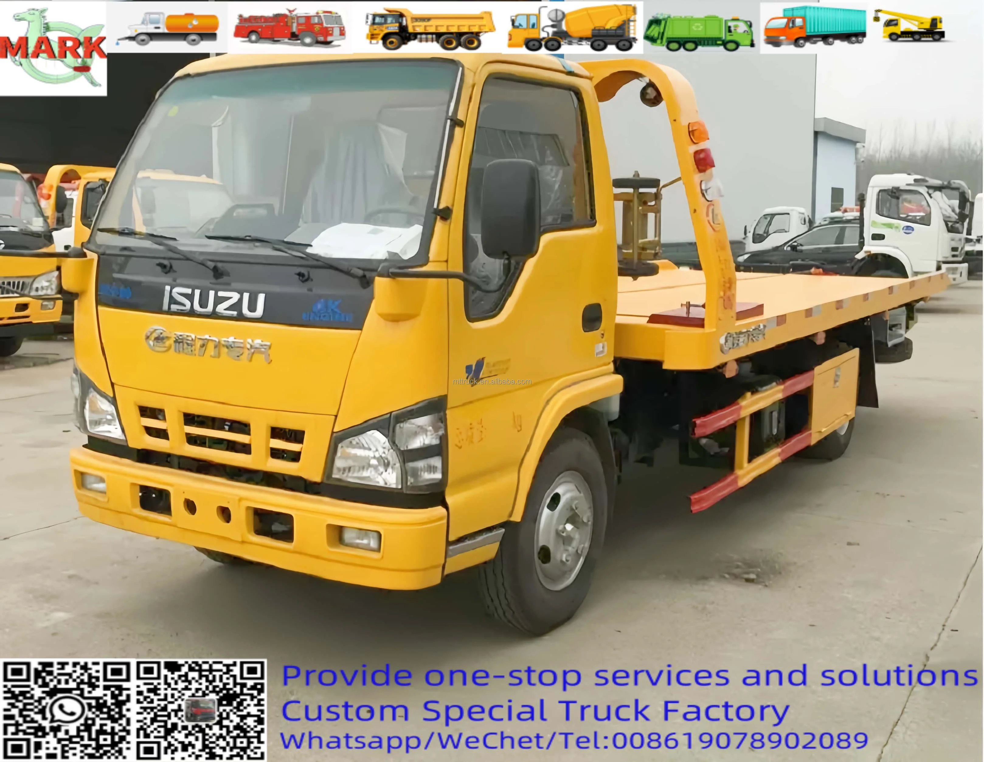 Winch 6 tons flatbed trailer direct road wrecker transporter recovery rollback road rescue platform transport crane truck