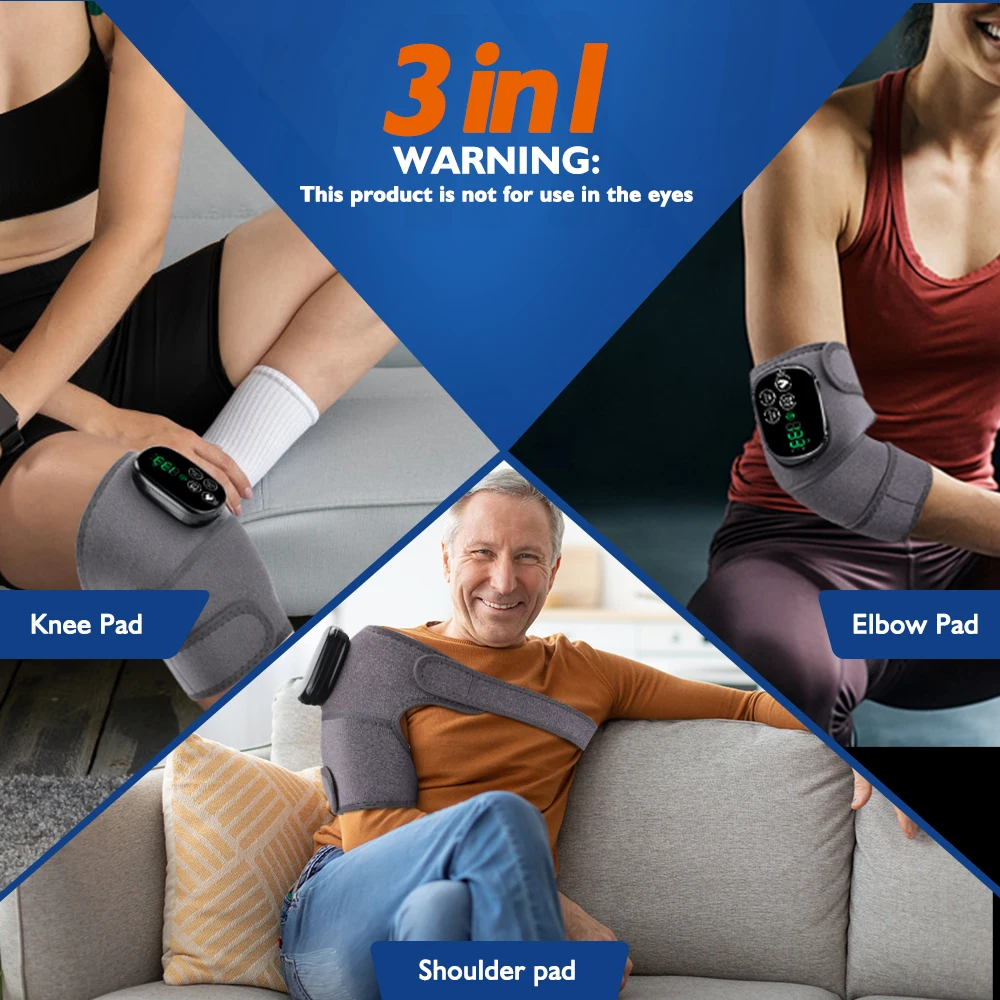 3-In-1 Wireless Electric Knee Massager 660nm 850nm Infrared Light Therapy Elbow Pads Shoulder Wrap Brace Pain Relief Heating Pad