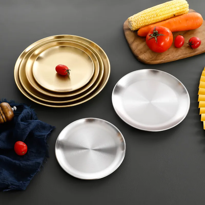 Stainless Steel Dishes Metal Dinner Plate For Camping Serving Furit And Food Plate
