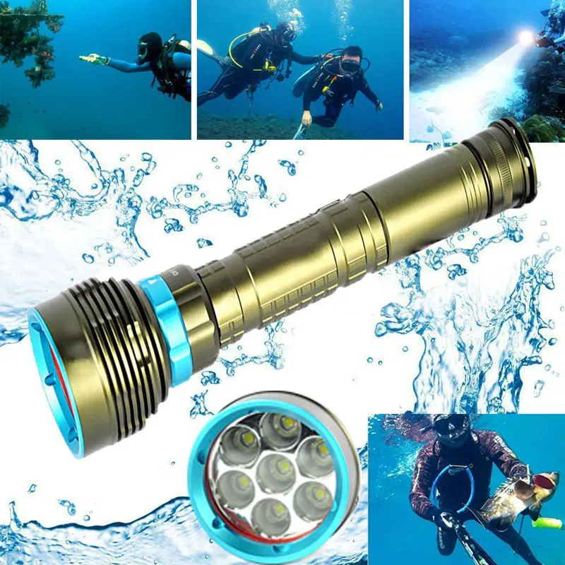 Professional 7000 Lumen L2/T6 7LED Flashlight for Scuba Diving Waterproof Underwater Torch for Deep Sea & Cave Use
