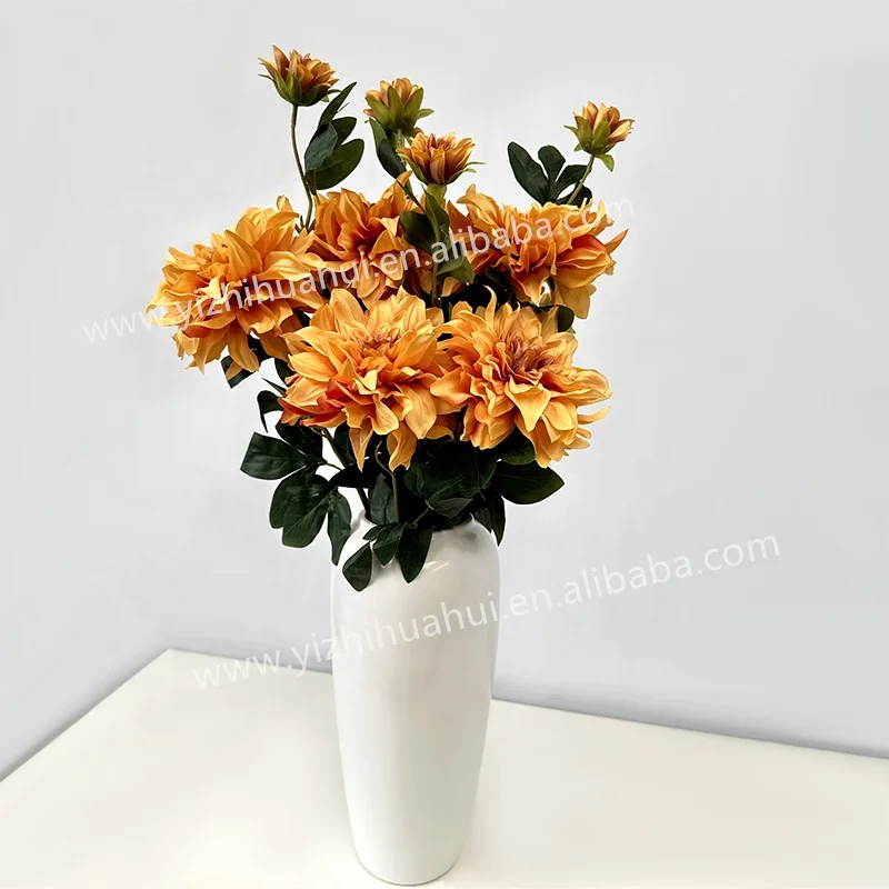Hot sell new product yellow color dahlia flower high quality flower high simulation artificial flower
