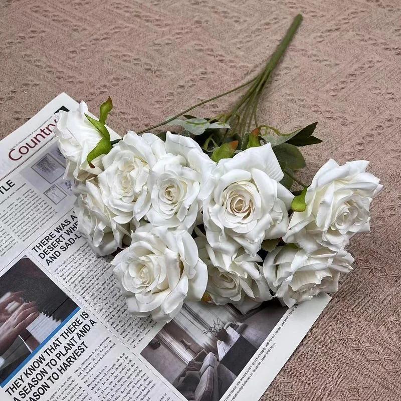 European Style 9 Heads Diamond Roses Wedding Hotel Decoration Leads Rose Flower Bouquet Artificial Flowers