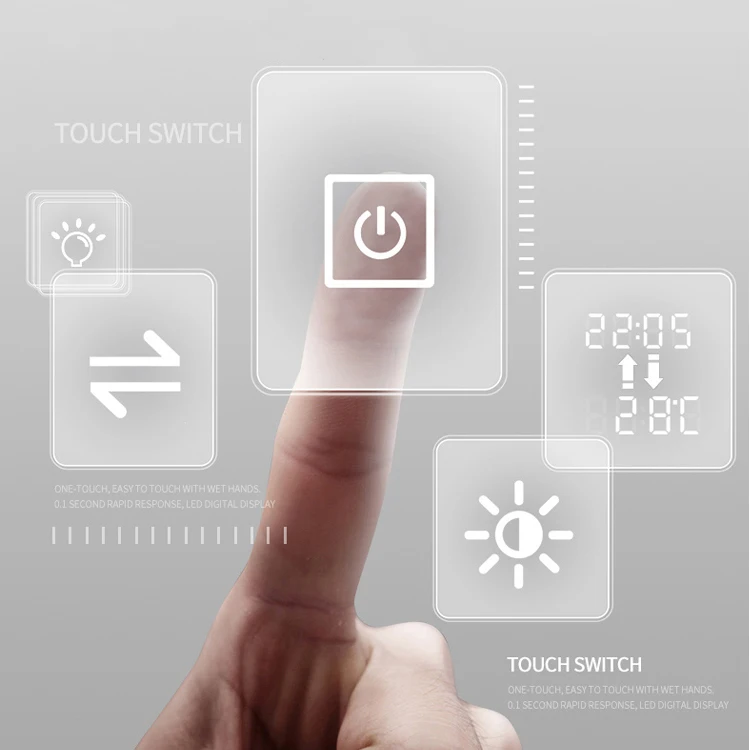 New arrival wall hang square intelligent multifunction touch switch LED smart mirror bedroom bathroom mirror for hotel
