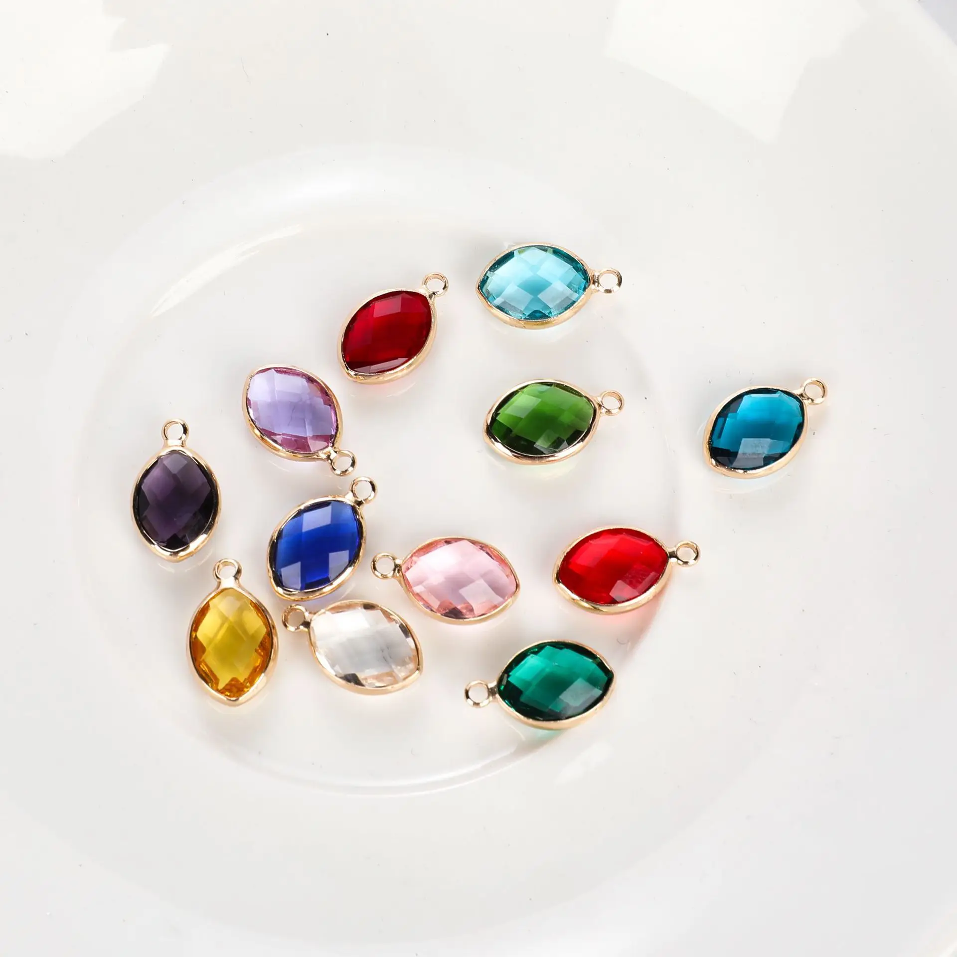 Fanyue Custom 2024 Trendy Gold 12 Months Birthday Stone Glass Copper Oval Pendant For Jewelry Necklace Bracelet