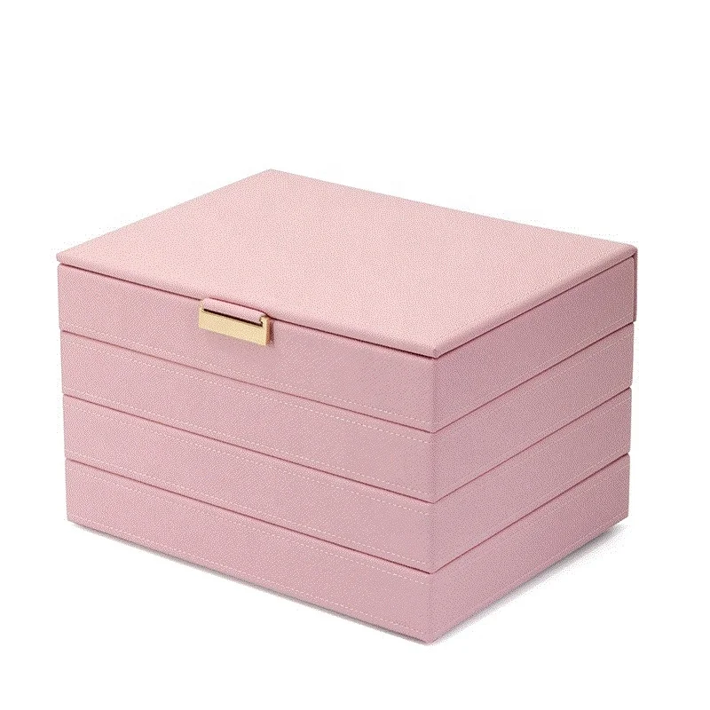 Popular light color stacker style pu leather jewelry storage box