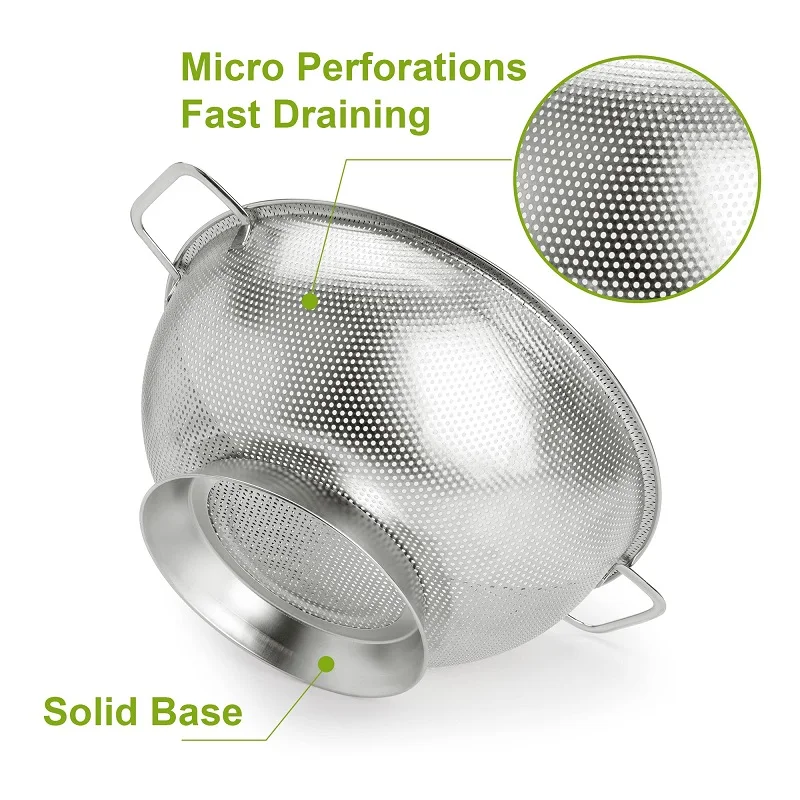 Drainer Cooking Sifter Strainer Metal Colander with Handle Vegetable Kitchen Food Strainer Basket Stainless Steel Colander Pot