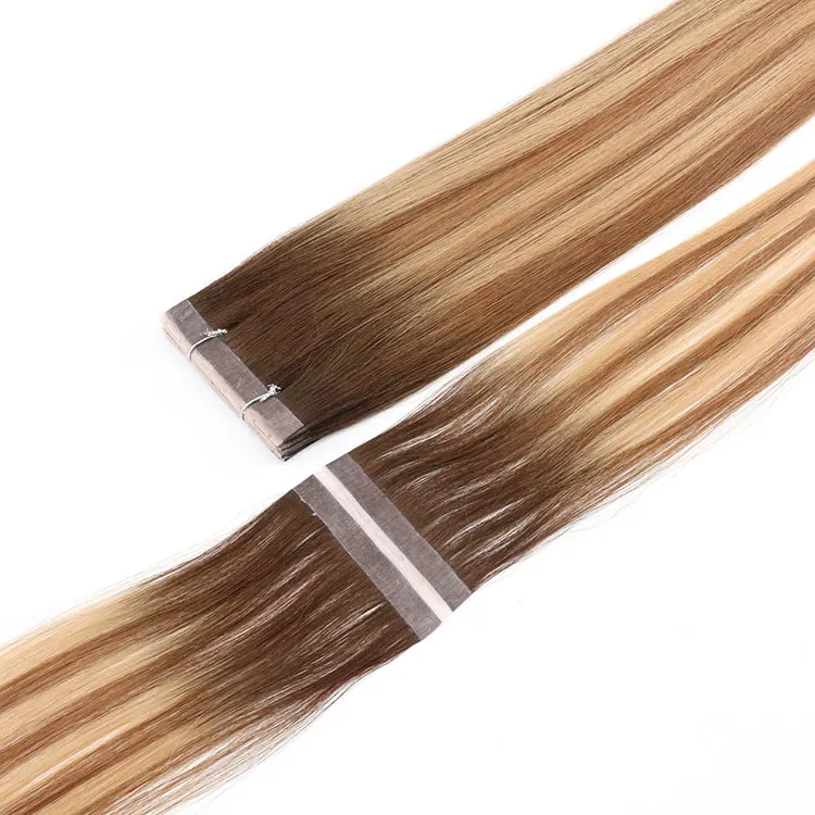 Deluxe Russian Remy Cuticle Intact Human Hair Weft Extension, Micro Bead Twin Tabs Tape Hair