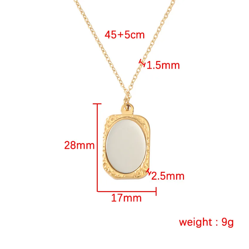 Stainless Steel Engraved Custom Mirror Surface Photo Frame Necklace Vintage Jewelry Square Mirror Surface Pendant Necklace