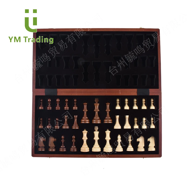 Wooden Board Game Antique Large Size Chess Sets with Felted Game Board Interior for Storage