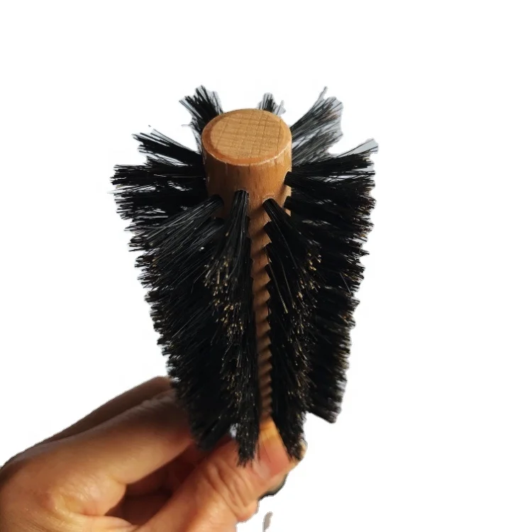 Custom Logo Professional Factory Round Hair Brush Wooden Handle Boar Bristle Styling Hair Scalp Message Brush