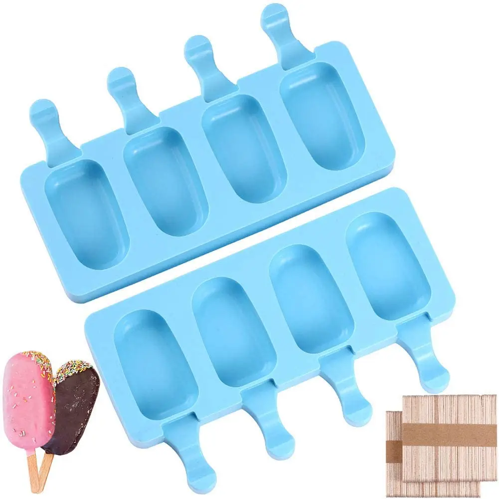 Amazon Hot Sale 4 Cells Silicone Popsicle Ice Cream Mold with Stick