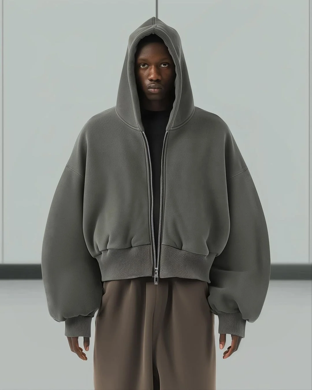 Yingling Custom 600g zip up hoodies crop fit Heavy Weight Puff Printing organic cotton boxy rhinestone zipper hoodie for men