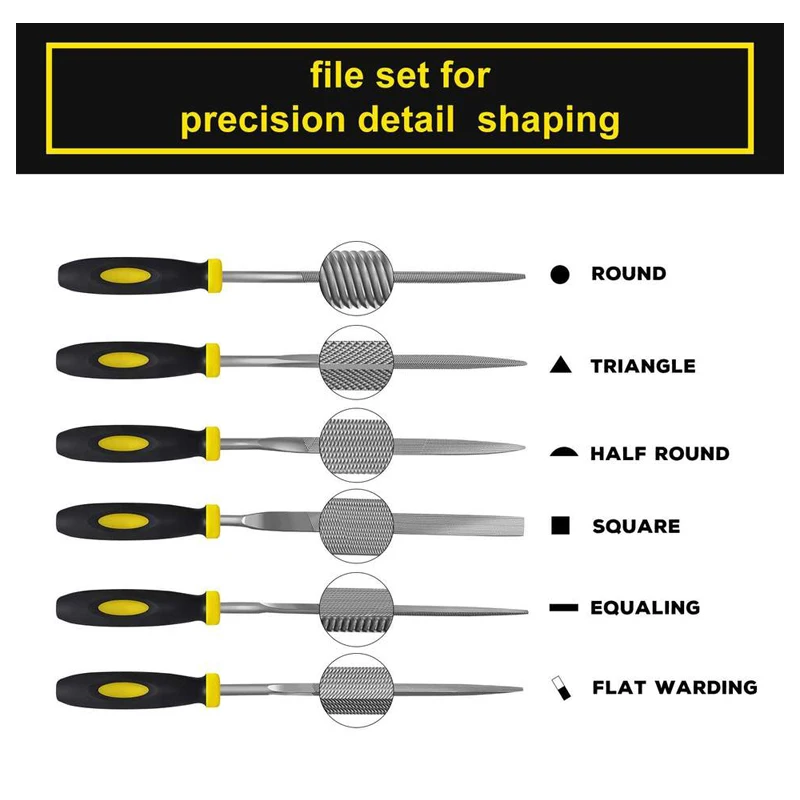 Metal Steel File Set  Includes Flat/Half-round/Round/Triangle/Square / Flat Warding 10PCS for Woodwork/Metal/jeweler/Plastic