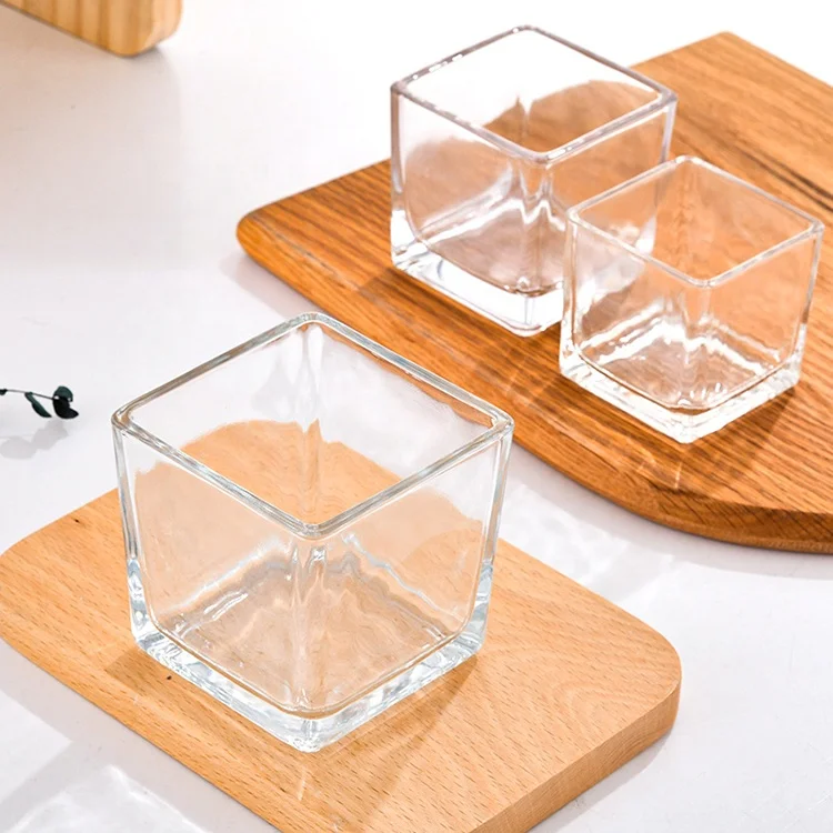 factory supply square shape clear glass 150ml 5oz candle container cubic shape glass candle jar soy wax candle holder