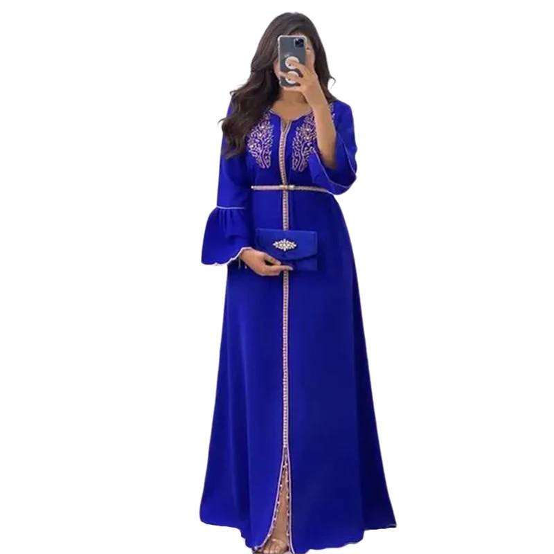 2022 Plus Size 4xl 5xl 6xl 7xl Elegant Habaya Dubai Women Beaded Muslim Maxi Dress Customized Tags