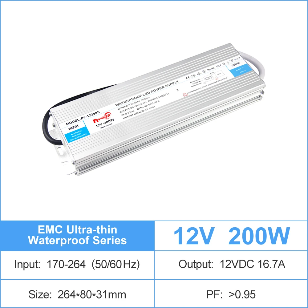 IP67 Led Driver 12V 200W Constant Voltage LED Power Supply for Home Lighting Strip Light