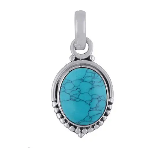 Turquoise stone 925 sterling silver handmade cabochon pendants Fine Jewelry Oval Shape For Women Wedding Gift