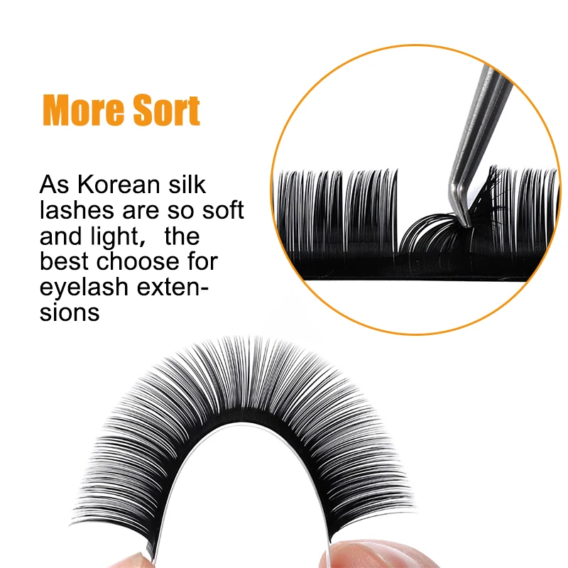 Оптовая продажа, корейские ресницы ручной работы, частная торговая марка, легкие объемные классические матовые черные плоские шелковые ресницы для наращивания