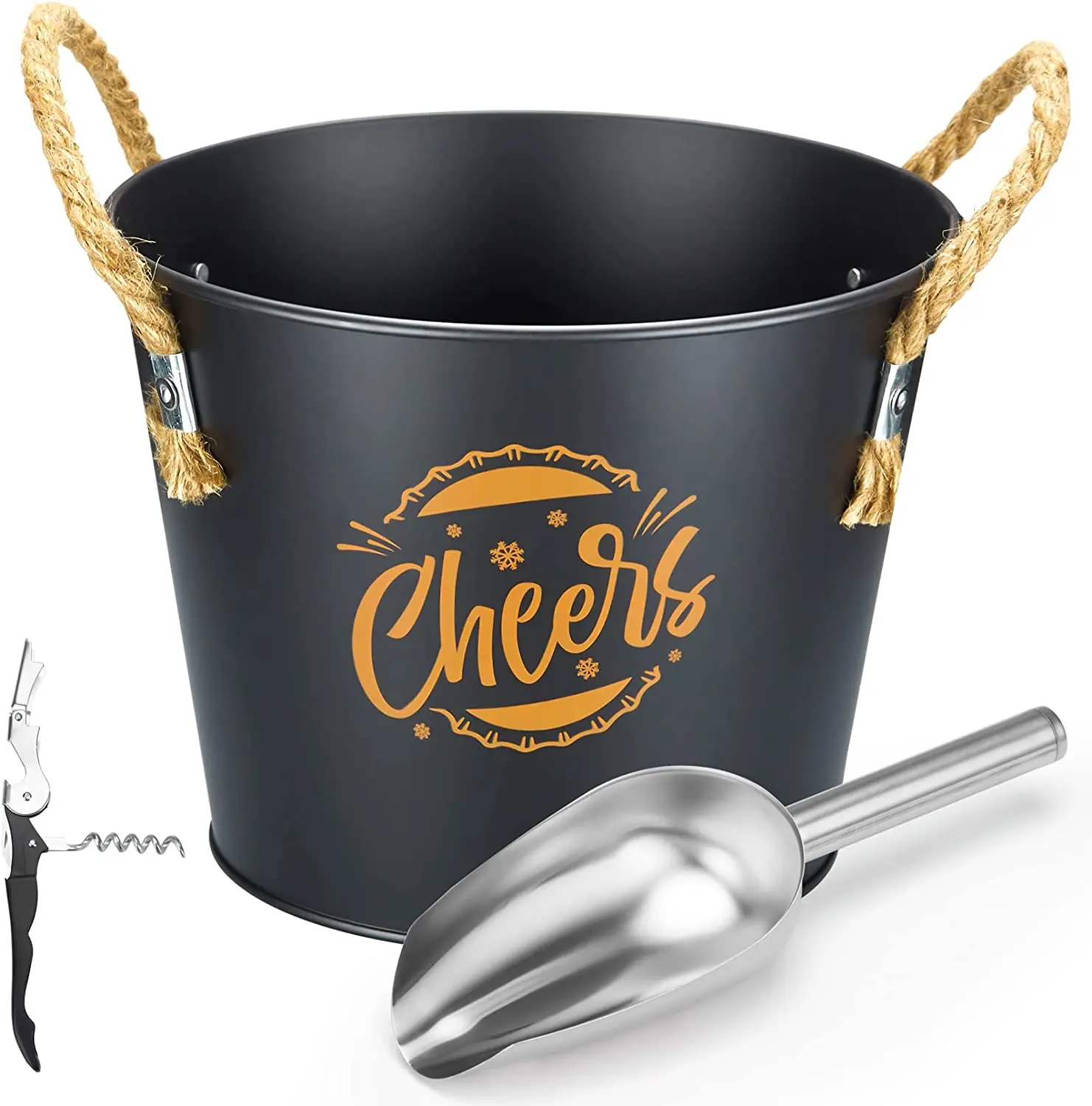 Retro Galvanized Metal Beverage Tub Ice Bucket with Scoop and Rope Handle Beer Ice Buckets for Party Camping