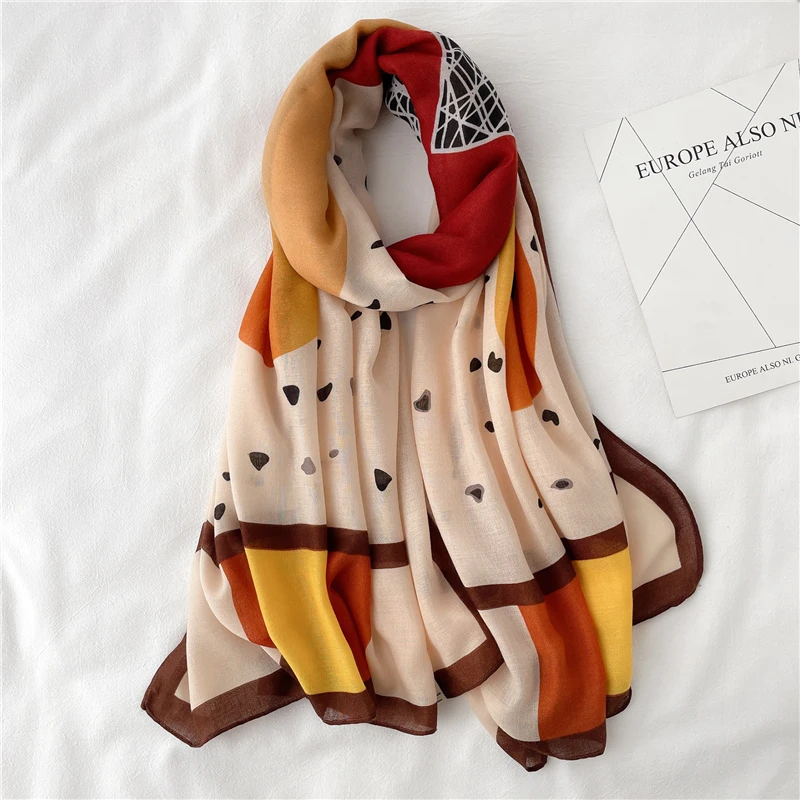 OEM Fashion Women Linen Hijab Scarf Lady Cotton Winter Warm Scarf Shawl Wraps Design Dots Print Female Foulard Scarves 2021