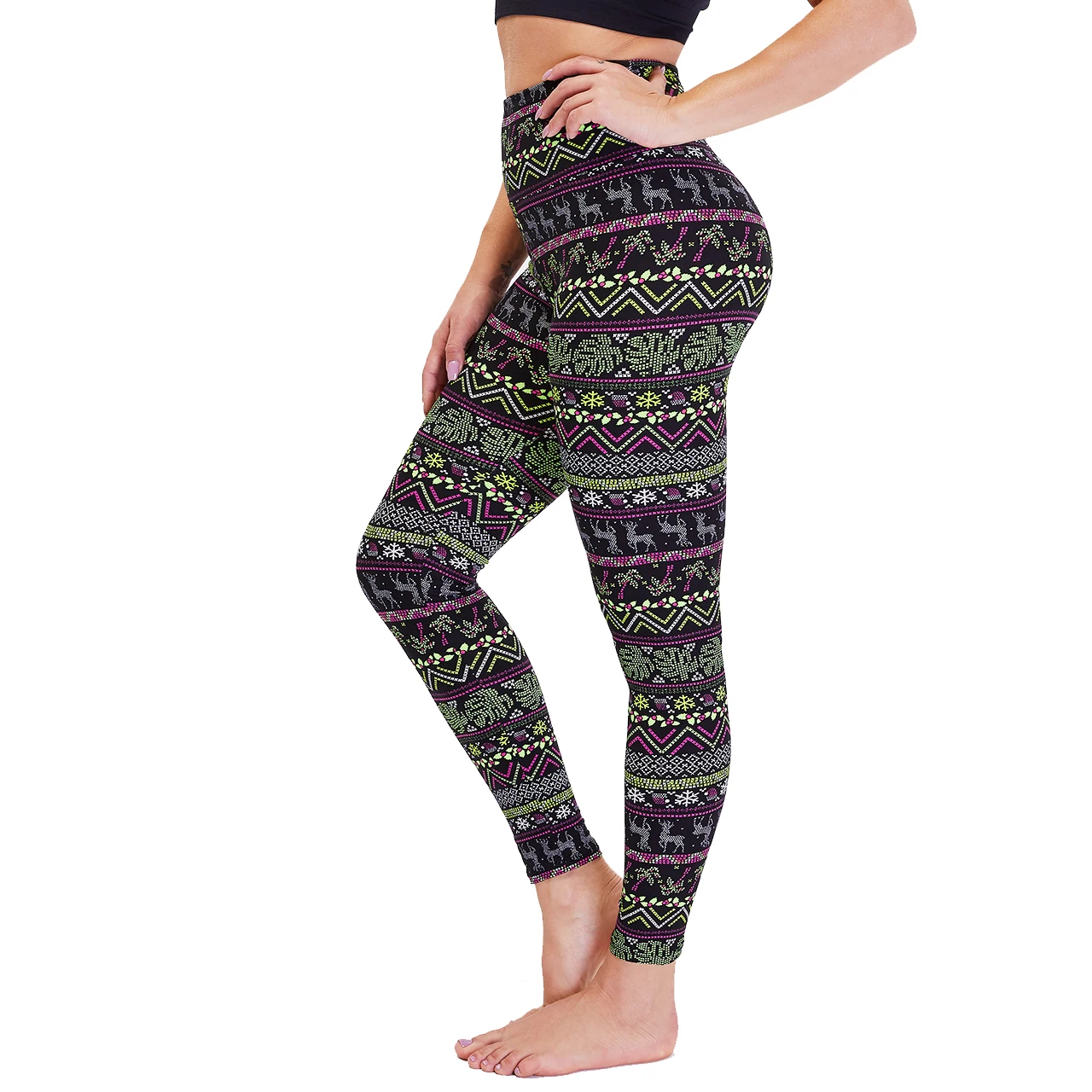 Wholesale High Waist Printed Yoga Leggings Pants Brushed Buttery Soft Holiday Christmas Leggings for Women