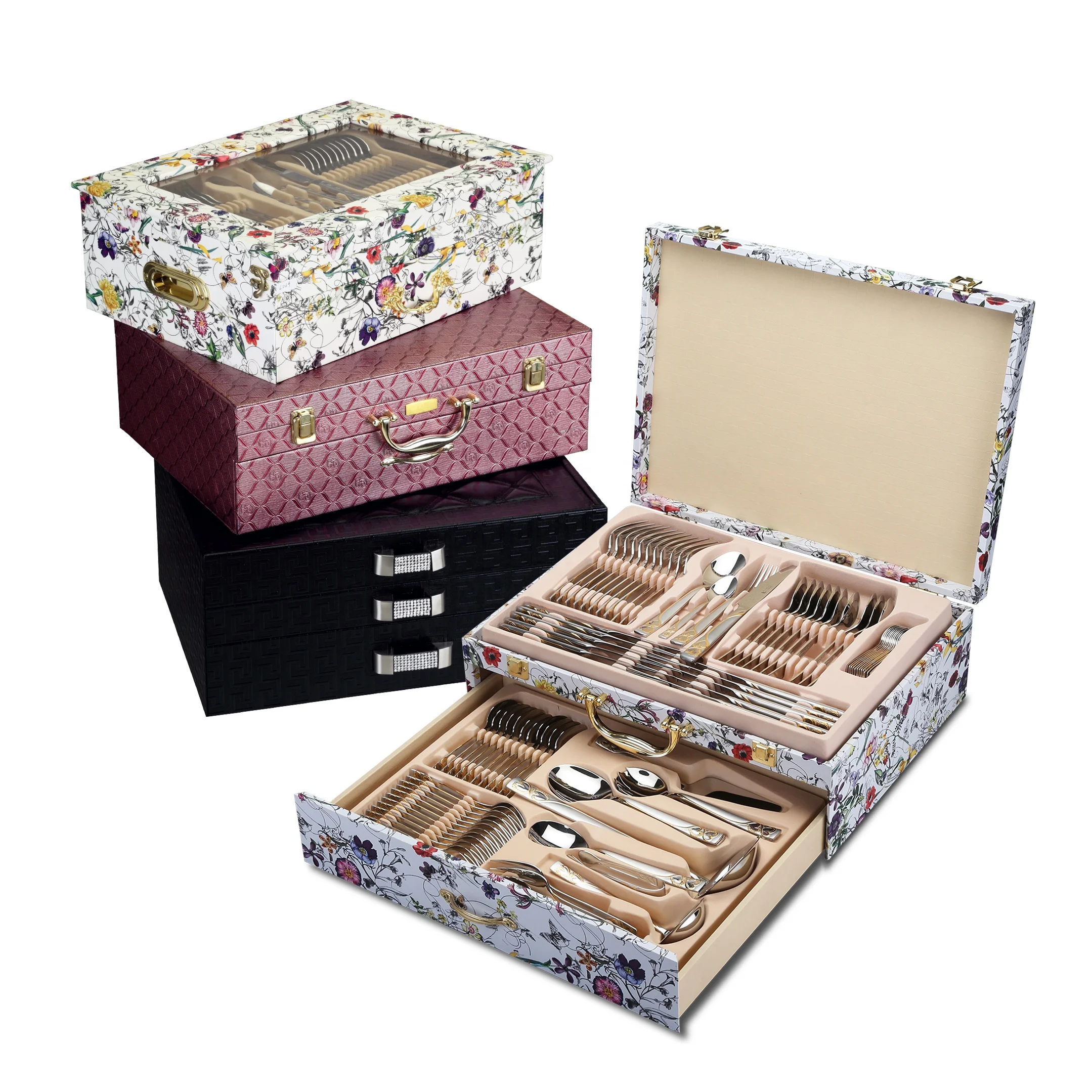 OEM stainless steel cutlery spoon and fork dinner spoon and fork gold flatware set in OPP bag packing